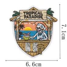 Vintage Beach Skull Embroidery Patch, Mermaid Skull Surfing Patch, Denim Jacket Backpack DIY Iron-On Patch - Multicolor - View 15