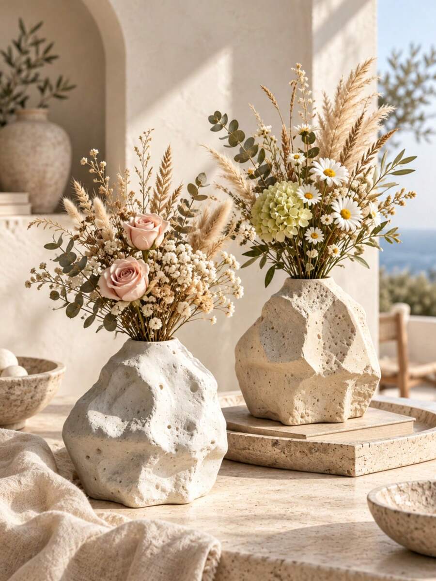 1pc Wabi-Sabi Style Asymmetrical Rock Shaped Decorative Vase, Textured Surface Flower Vessel, Aesthetic Desktop Centerpiece Decor, Suitable For Living Room Tabletop Home Decor - Rock Vase - View 1