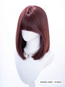 alicegarden 14-Inch Long Synthetic Wig Featuring A Natural Straight Style A Stunning Burgundy. Designed With Bangs , This False Hairpiece Is Perfect For Ms Daily Party Cosplay Use, Offering A Natural And Natural Durable Wig Gift For Ladies. - Burgundy - View 2