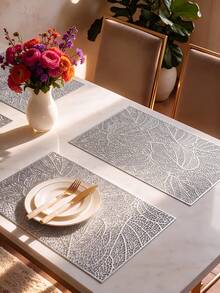 8pcs, Gold Rectangular Hollow PVC Placemats, Washable Table Decor Mats, Non-Slip Odorless Tableware Mats, Breathable Heat-Dissipating Western Dining Mats, Suitable For Restaurants, Cafes, Homestays, Fit For Festivals, Parties, Gatherings, Birthdays, Weddings, Dinner Parties. - Multicolor - View 8