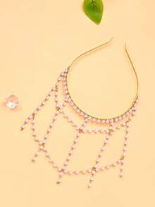 STONEFANS 1pc New Baroque Pearl Headband European American Mesh Hair Accessory Elegant Bridal Wedding Hair Chain - Multicolor - View 2