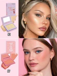MISSLYN 2Pcs Fake It Till You Make It Powder Blush & Milk Shake Highlighter Set, Subtle Warm Peach Radiant Look, Matte Shimmer Cheek Finish, Face Blush & Highlighter Kit, Daily/Party/Summer, Soft Glam/Natural Glow/Shimmer, Halloween Makeup - #7+#2 - View 2