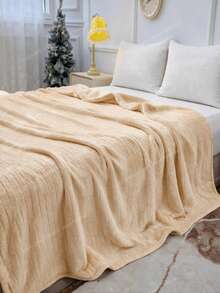 1pc Ribbed Corduroy Textured Shiny Plush Fleece Throw Blanket Soft Fluffy Warm Microfibre Wellsoft Cosy Blanket For Bedroom Living Room Sofa Couch Bed All Seasons Home Decor Gift - Beige - View 2