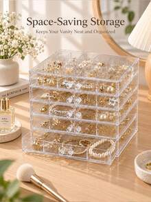 1pc Jewelry Box, Acrylic Jewelry Storage Box, Suitable For Jewelry And Accessories. Drawer Design For Easy Access, Transparent Minimalist Style Perfect As A Gift For Wife Or Daughter On Halloween, Thanksgiving Or Christmas! Back To School Dorm Storage - Multicolor - View 4