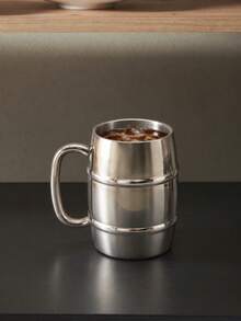1pc Double-Wall Stainless Steel Beer Mug, Mirror Polished Metal Cup With Raised Ridges, Large Handle And Stable Base, Shatterproof Drinkware, Suitable For Beer, Coffee, Tea, Milk, Home Bar, Saudi National Day, Halloween And Christmas Gift - Multicolor - View 10