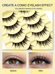 Sibeuna 5 Pairs Reusable Cat Eye Full Strip Eyelashes, Wet Lashes,Manga Lashes,Spike Lashes,Natural & Fluffy Crossed Ends Eyelash Extension, Lengthening False Eyelashes, Suitable For Any Casual Occasion - Black - View 6