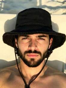 1pc Unisex Wide Brim Bucket Hat, Adjustable Chin Strap Design, Sun Protection & Windproof, Fashionable Style, Suitable For Travel, Beach, Daily Casual Wear - A - View 4
