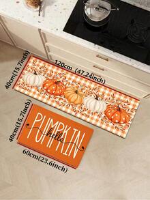 1/2pcs Thanksgiving Pumpkin Pattern Kitchen Decor Rug, Autumn Kitchen Carpet And Mat, Non-Slip Washable Absorbent Kitchen Accessories Decorative Mat, Thanksgiving Holiday Gift! - Multicolor - View 11