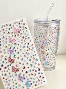 1pc Girl Style Creative 3D Acrylic Laser Decorative Sticker, Colorful Butterfly Star Crescent Moon Multi-Color Rhinestone Multi-Style Rhinestone Sticker, 3D Self-Adhesive Rhinestone Sticker With Tweezers, Suitable For Phone, Camera, Earphone, Gift Box, Greeting Card, Photo Album, Gift Decoration And More - one-size - View 4