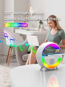 ZL202230590372X 無線充電器 + 氛圍燈 + 藍牙喇叭 3合1 藍牙喇叭，多色 LED RGB 氛圍夜燈，支援記憶卡槽、USB 隨身碟、收音機等多功能，適用於各種場景 - 黑色 - 查看 4