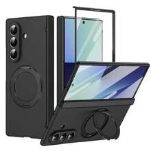 VIETAO Portable 360° Rotating Invisible Phone Stand Wireless Charging Protective Phone Case, Compatible With Samsung Galaxy Z Fold 8 Ultra 7 6 5 4, Tempered Glass Screen Protector Flip Phone Case, Compatible With IPhone Duo - Black - View 14