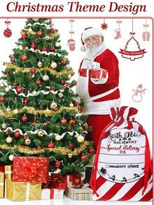 Large 27-Inch Christmas Santa Canvas Drawstring Gift Bag, Reusable Personalized Best Gift Bag For Christmas Package Storage And Christmas Party Supplies - Red - View 2
