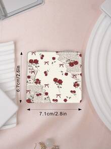 1PC Millennium Y2K Series Portable Vanity Mirror, Foldable Lightweight Ultra-Thin Convenient Hand Mirror, PU Leather, Suitable For Multiple Scenarios And All People, Foldable Small Square Mirror, Pocket Mirror, Cartoon Bow Rose Cherry Letter Print Pattern Design, Exquisite Handheld 180° Flip Cover Multi-Function Mini Mirror - Multicolor - View 4