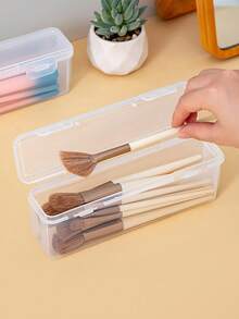 1/2pcs Transparent Makeup Brush Storage Box, Transparent Flip Lid Storage Box, Portable Makeup Brush Storage Box, Suitable For Travel And Home Use Makeup Storage Bag, Back To School Essential, Travel Essential, Summer Vacation Essential - Multicolor - View 5