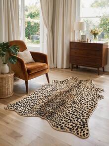 Faux Leopard Skin Asymmetrical Shaped Rug, Vintage Animal Print Living Room Decor Mat, Luxury Asymmetrical Bedroom Bedside Foot Mat - Multicolor - View 4