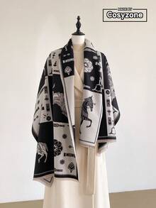 1pc Elegant High-Quality Jacquard Horse Pattern Scarf, Warm And Fashionable For Women, Suitable For Air-Conditioned Rooms, Autumn/Winter - Multicolor - View 5