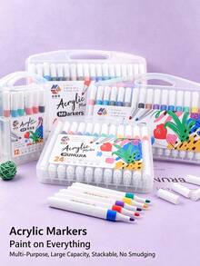 48/36/24/18/12 Colors Acrylic Marker Set With Triangular Barrel, Quick-Drying Smooth Rich Colors, Suitable For Students, Children DIY Painting, Design, Planner, Creative Graffiti On Stone, Glass, Clothing And Other Materials - Triangular Marker - View 4