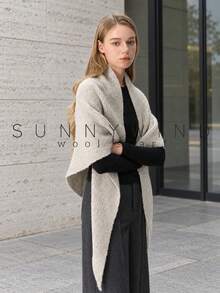 1件女款條紋素色時尚休閒百搭羊毛針織三角圍巾披肩，適合秋冬日常穿著 - 淺花咖 - 查看 3