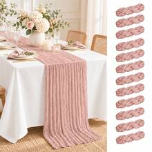 10 Pack Dusty Pink Cheesecloth Table Runner, Boho Rustic Crinkle Gauze Table Runners, Semi Sheer Cheese Cloth Table Decor For Wedding Reception, Bridal Shower, Baby Shower, Birthday Party, Anniversary, Christmas, Farmhouse Dining Table And Home Decor - Grey Pink - View 22