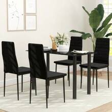 Set Of 4 Dining Chairs, Armless Design, Fabric Upholstery, Metal Legs, Black - Black - View 3