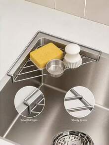 1/2pcs Corner Sink Storage Rack, Kitchen Sink Strainer, Kitchen Accessories, Triangle Kitchen Sponge Holder, Space-Saving, Stainless Steel Material, Waterproof And Rust-Proof, Suitable For Dish Soap, Brushes, Drain Rack And Countertop, Applicable For Kitchen, Restaurant And Home - A - View 6