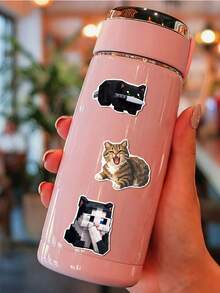Pixel Cat Meme Scrapbook Stickers 50Pcs, Cute Expression Block Kitten Waterproof Decor Sticker - Multicolor - View 5