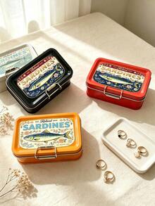 Vintage Sardine Flip One-Sided Mini Buckle Small Iron Box, Jewelry Storage Box Travel Small Jewelry Storage,Birthday Gift For Back To School Season - Multicolor - View 6