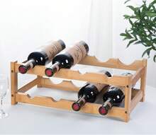 Bamboo Wine Bottle Rack, Small Double-Tier Wine Rack, Holds 8 Bottles, Suitable As A Tabletop Wine Display Rack For Restaurant Counters. Dimensions: 45 * 23.5 * 16.5 Cm - View 2