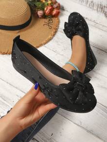 2026 Spring/Summer New Mesh Breathable Women's Bow Flat Shoes Beach Elegant Fashion Vacation Neutral - Black - View 1