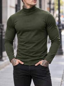 Men's Fashionable Comfortable Cotton Turtleneck Knit Long Sleeve T-Shirt - Green - View 4
