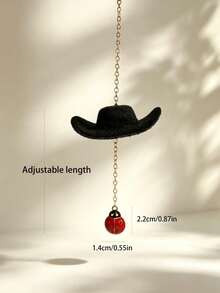 1pc Denim Hat Ladybug Rearview Mirror Charm, Gold Chain Car Hanging Ornament, Cute Car Interior Accessory Gift For Women And Girls. - A - View 2