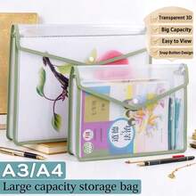 A4 Transparent File Bag For Supplementary Lessons, Student Test Paper And Textbook Storage Bag, Large Capacity A3 Waterproof Art Bag Document Bag, Miscellaneous Storage Bag - Multicolor - View 1