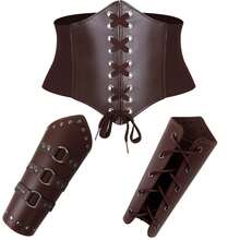 3PCS Renaissance Costume Accessories Kit Vintage PU Leather Lace Up Corset Belts Medieval Viking Wrist Guard For Halloween LARP Cosplay Party - A - View 8