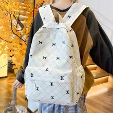 3Pcs Corduroy Bow Print Backpack Set, Large Capacity School Backpack With Lunch Bag And Pencil Case, Cute Preppy Bookbag For Teen Girls Back To School - White - View 5