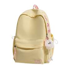 Bow Embroidery School Backpack + Multi Pocket Large Capacity + Teen Girls Daily School Commute + Lightweight Sweet Pastel Blue Bookbag - Multicolor - View 10