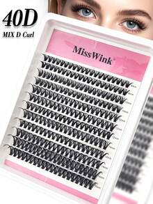 Miss Wink 40D mjuka naturligt böjda lösögonfransar, 8–16 mm blandade, 0,07 mm D-curl, 12 rader, 240 st, enskilda 3D-kluster med precis passform, lämpliga för daglig makeup, lätta och bärbara, för vardag, fester och olika tillfällen - Svart - Visa 1