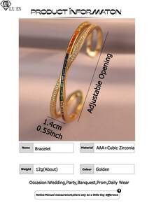 1pc Luxury X-Shape Colorful Cubic Zirconia Bangles Fashion Hollow Out Openable Bracelet For Women Daily Decoration Halloween Party Copper Jewelry Gift - Yellow Gold - View 4