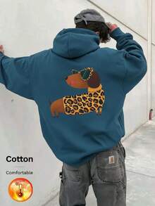 Men's French Bulldog Leopard Print Y2K Hoodie, Autumn/Winter - Cow Blue - View 9