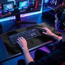 Topographic Mouse Pad Black Contour Texture Desk Mat Extended XL MousePad Office Desk Accessories Multicolor Non-Slip Stitched Edge Computer Mat For Desk 35.4x15.7 Inches Rubber Base Laptop Keyboard Pad For Home Office & Gamers - View 3