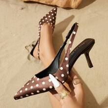 Women's High Heel Pumps, Pointed Toe High Heels, Fashionable Stiletto Heels, Slingback Low-Cut Sandals - Brown - View 10