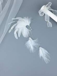 White Feather Long Tassel Ear Cuff No Piercing Rhinestone Pearl Ear Wrap, Fairy Bridal Ear Climber For Wedding Masquerade Halloween Party Women - White - View 10