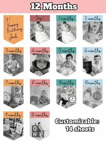 Custom Photo Banner, Personalised 1st Birthday Photo Banner: Baby Monthly Milestone Decoration | Newborn - 12 Months,1 Set Contains 14 Custom Photos,Customizable With Photos And Text; Suitable For Decorating Any Party Or Home & Living Event. - Multicolor - View 13