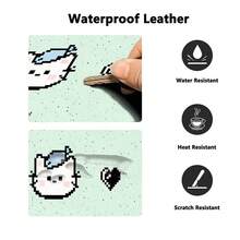 PU Leather Large Desk Mat, Japanese Cute Anime Pixel Cat Strawberry Milk Print Mouse Pad, Aesthetic Mint Green Speckled Gaming Desk Pad, Non Slip Waterproof Desktop Protector For Girls Study Room Decor - View 7