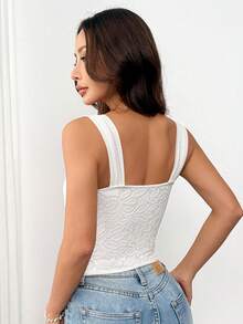 Top Corset à Épaules Dénudées en Dentelle Florale Blanche - Style Mariage Doux, Essentiel pour Soirée Galante et Superposition - Blanc - Voir 6