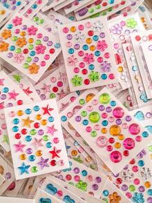 1/4/8/12/24pcs Self-Adhesive Shiny Acrylic Rhinestone Stickers, Heart Gem Decorative Stickers, Music Festival, Concert Look, Valentine's Day Sparkling Face Gems, Easy To Apply DIY Handmade Creative Decoration (Random Style) - Multicolor - View 2