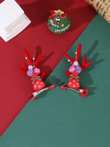 2pcs Christmas Atmosphere 3D Deer Horn Alligator Hair Clips, Multiple Styles Cartoon Christmas Tree Decorative Hair Clips, Versatile Holiday Outfit Photo Headwear - Multicolor - View 6
