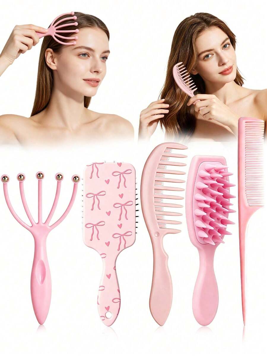 Bộ lược tóc 5 cái/2 cái/1 cái, lược massage đầu, bộ lược gội đầu, lược đuôi, lược chia tóc, lược răng thưa, lược đệm, lược tạo kiểu tóc nữ, dụng cụ salon tóc - Nhiều màu - Xem 1