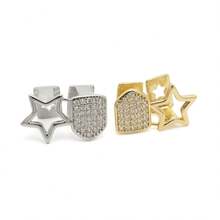 Hot-Selling 2pcs Hollow Five-Point Star Full Rhinestone Grillz, Hip Hop Rap Gold Teeth Accessory - Multicolor - View 2