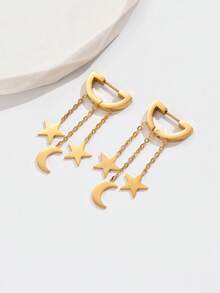 1 Pair Minimalist Metal Star & Moon Tassel Long Earrings For Women, Daily Commute, Date, Vacation, Atmospheric Jewelry - Multicolor - View 8