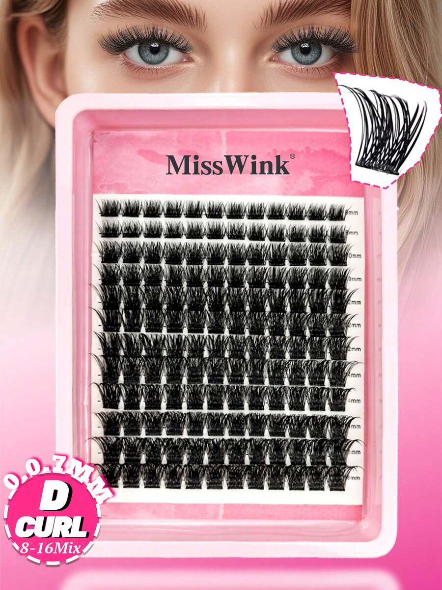 Miss Wink 144pcs Mixed Length Eyelash Extensions, 8-16mm, 0.07mm D Curl, Thick & Curly Lashes For DIY Lash Application, Suitable For Daily Makeup Or Outings